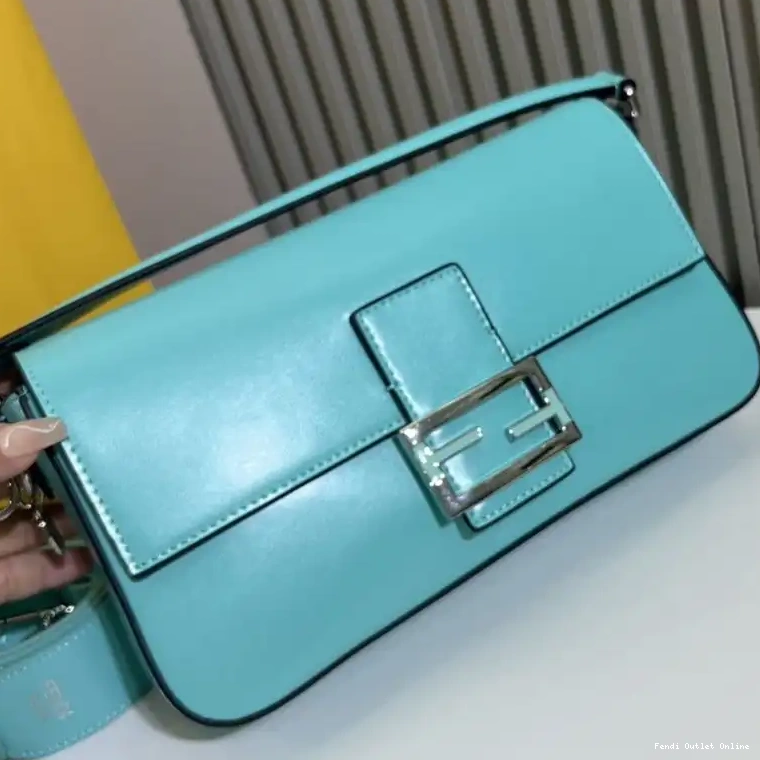 Affordable Fendi Leather Bag Smooth Medium Blue Baguette Tiffany In 0706